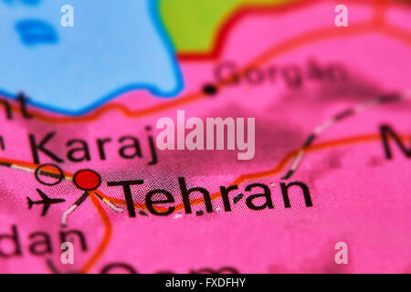Téhéran, Capitale de l'Iran sur la carte du monde Banque D'Images