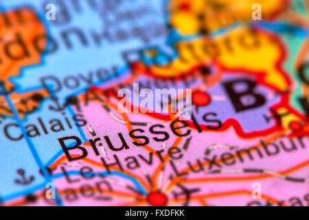 Bruxelles, capitale de la Belgique sur la carte du monde Banque D'Images