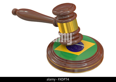 Drapeau brésilien avec marteau de la cour, rendu 3D Banque D'Images