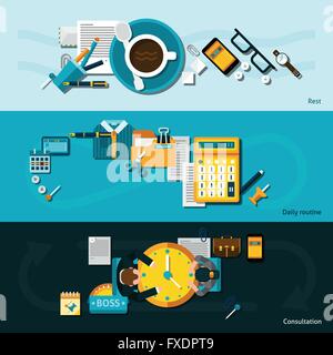 Bannière Bureau Set Illustration de Vecteur