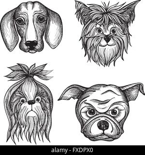 Hand Drawn Dog Jeu de visages Illustration de Vecteur