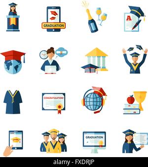 L'obtention du diplôme de l'école télévision icons set Illustration de Vecteur