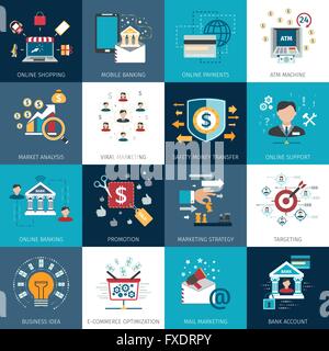 Concept marketing bancaire télévision icons set Illustration de Vecteur