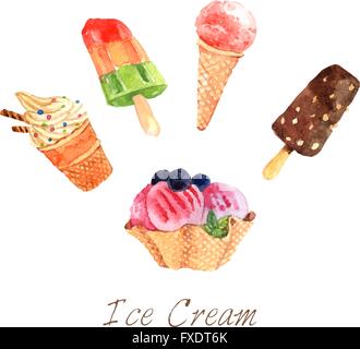 Ice Cream Set Aquarelle Illustration de Vecteur