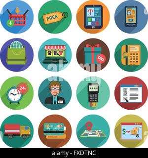Magasinage en ligne Télévision Icon Set Illustration de Vecteur