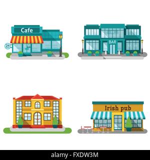 Bâtiments café Télévision Set Illustration de Vecteur