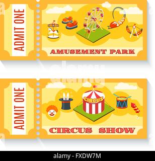 Deux vintage amusement park billets mis Illustration de Vecteur