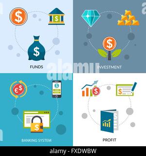 Les fonds d'investissement lucratif Icons Set Illustration de Vecteur