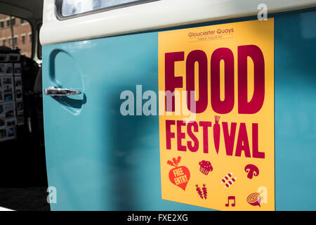 Food Festival Gloucester Quays signe, Gloucestershire, Royaume-Uni Banque D'Images