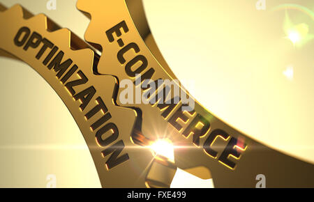 L'E-commerce Optimisation sur les pignons métalliques d'or. Banque D'Images