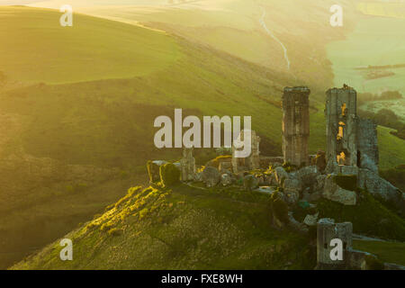 Château de Corfe, Dorset, Angleterre. Banque D'Images