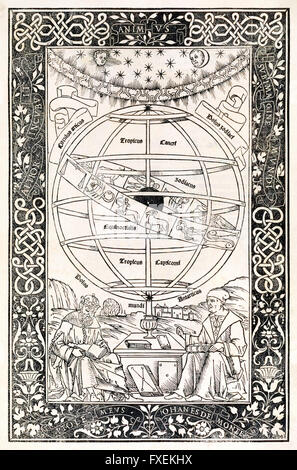 Ptolémée et Regiomontanus assis sous une sphère armillaire. Frontispice de l'Epitoma almagesti Ptolemei 'en' par Johannes Müller von Königsberg (1436-1476), également connu sous le nom de Regiomontanus. Voir la description pour plus d'informations. Banque D'Images