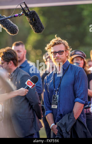 Star mentaliste Simon Baker parle aux médias sur le tapis rouge pour Tropfest, le plus grand festival du court métrage à Sydney's Centennial Parklands Sydney, Australie. 14 Février, 2016. © Hugh Peterswald/Alamy Live News Banque D'Images