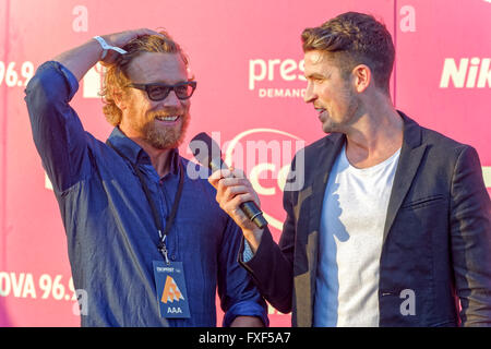 Star mentaliste Simon Baker parle aux médias sur le tapis rouge pour Tropfest, le plus grand festival du court métrage à Sydney's Centennial Parklands Sydney, Australie. 14 Février, 2016. © Hugh Peterswald/Alamy Live News Banque D'Images