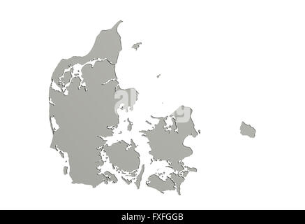 Le rendu 3D d'un Danemark carte sur fond blanc. Banque D'Images