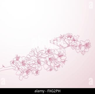 La ligne d'arbres en fleurs à la main. L'illustration de l'art élégant de printemps avec arrière-plan horizontal fleurs prune rose vector Illustration de Vecteur