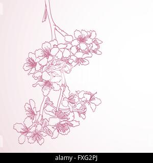 La ligne d'arbres en fleurs dessin à la main d'art illustration. printemps fond horizontal élégant avec des fleurs de prune rose vector Illustration de Vecteur