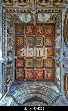 Cathédrale d'Ely transept sud ouest peinte au plafond. Ely, Cambridgeshire, Angleterre. HDR Banque D'Images