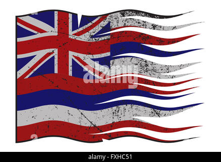 Un trait ondulé et grunged Hawaii drapeau isolé sur fond blanc Banque D'Images