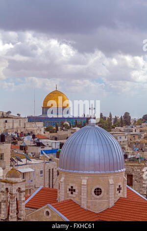 Vieille ville de Jérusalem à partir de l'Hospice Autrichien, toit Israël Banque D'Images