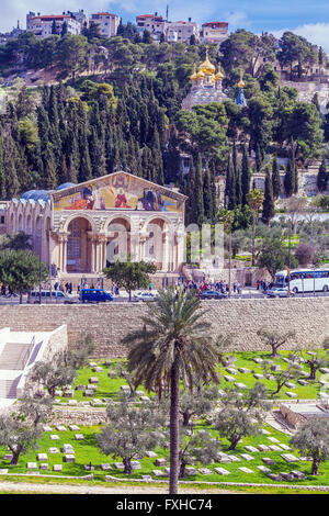 Eglise de toutes les nations et Marie Madeleine couvent sur le Mont des Oliviers, Jérusalem, Israël Banque D'Images