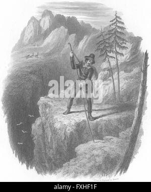 Suisse : Chamois Hunter : Swiss, antique print 1839 Banque D'Images