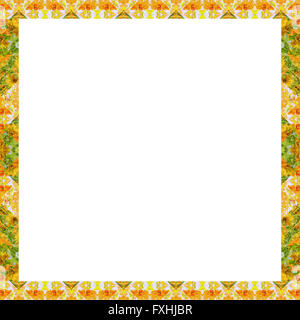 La technique de collage numérique motif floral stylisé géométrique décoratif pattern design cadre carré blanc contre Banque D'Images