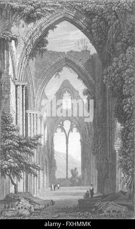 Abbaye de TINTERN :, Monmouthshire : Monmouth Gastineau, antique print c1830 Banque D'Images