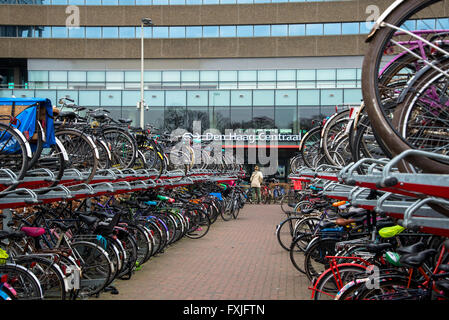 Les vélos garés devant la gare centrale de Den Haag Holland Banque D'Images