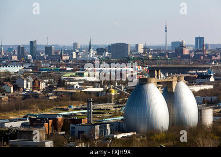 Panorama Ville de Dortmund, ville, tour de télévision Florian, Dortmunder U, tour de l'autoclave, d'épuration de la rivière Emscher Deusen, Banque D'Images