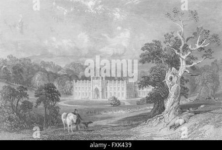 LEICS : Hall de Donnington, Leicestershire : Allom, antique print 1836 Banque D'Images