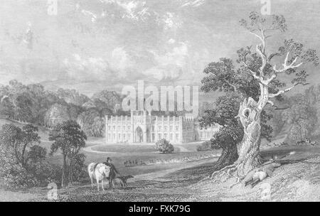 LEICS : Hall de Donnington, Leicestershire : Allom, antique print 1836 Banque D'Images