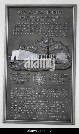 Honolulu, Hawaii, USA. Feb 23, 2013. Plaque commémorative à l'USS Arizona Memorial à Pearl Harbor, Hawaii le Samedi, Février 23, 2013.Credit : Ron Sachs/CNP © Ron Sachs/CNP/ZUMA/Alamy Fil Live News Banque D'Images