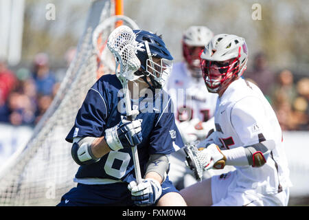 Domaine Stevenson-Pincince. Apr 16, 2016. RI, USA ; milieu Bulldogs Yale Brendan Mackie (6) en action au cours de la première moitié d'une partie de crosse NCAA entre Yale bulldogs et les ours bruns à Stevenson-Pincince Champ. Brown défait 14-12 Yale. M. Anthony Nesmith/Cal Sport Media/Alamy Live News Banque D'Images