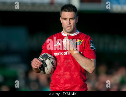 Galway, Irlande. Apr 16, 2016. Conor Murray de Munster en photo au cours de la Guinness PRO12 match de rugby entre Connacht Rugby et de Munster Rugby au Sportsground à Galway, Irlande, 16 avril 2016. Crédit : Andrew Surma/Alamy Live News Banque D'Images