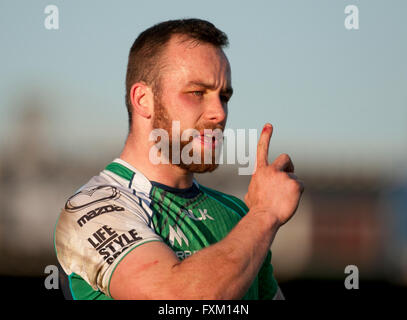 Galway, Irlande. Apr 16, 2016. Shane O'Leary de Connacht en photo au cours de la Guinness PRO12 match de rugby entre Connacht Rugby et de Munster Rugby au Sportsground à Galway, Irlande, 16 avril 2016. Crédit : Andrew Surma/Alamy Live News Banque D'Images