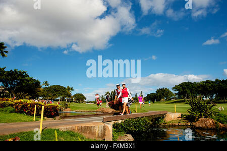 16 avril 2016 - Minjee Lee traverse la 18e trou pont pendant la finale du Championnat de Lotte présenté par Hershey à Ko Olina Golf Club à Kapolei, HI Banque D'Images