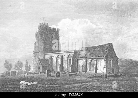 HERTFORDSHIRE : South Mimms Église, Middlesex, antique print 1815 Banque D'Images