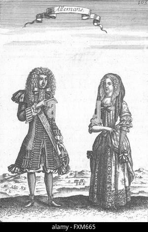 Allemagne : ROBE : Mallet Homme Femme costume traditionnel, antique print 1683 Banque D'Images