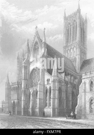 La cathédrale de Lincoln : transept sud et tour centrale, antique print 1836 Banque D'Images