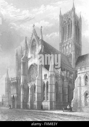 La cathédrale de Lincoln : transept sud et tour centrale, antique print 1836 Banque D'Images