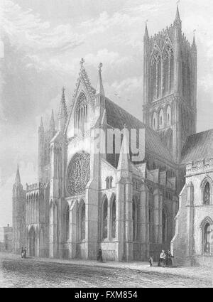 La cathédrale de Lincoln : transept sud et tour centrale, antique print 1860 Banque D'Images