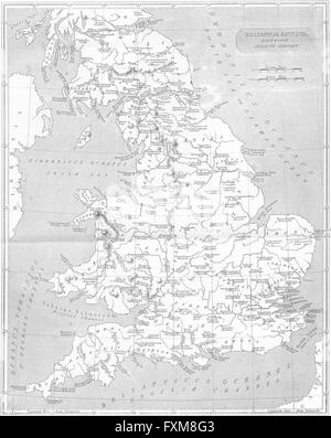 UK : la Grande-Bretagne romaine Britannia les noms de localités ; Horsley, c1850 carte antique Banque D'Images