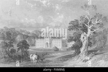 LEICS : Hall de Donnington, Leicestershire : Allom, antique print 1836 Banque D'Images