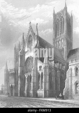 La cathédrale de Lincoln : transept sud et tour centrale, antique print 1851 Banque D'Images