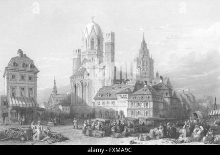 Allemagne : Cathédrale de Mayence, Rhin : Wright, antique print 1841 Banque D'Images