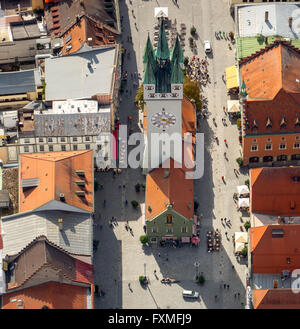 Vue aérienne de la Ville, tour à Theresienplatz Straubing, est de la Bavière, Bavière, Allemagne, Europe, vue aérienne, les oiseaux-lunettes de vue, Banque D'Images