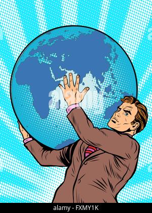 Businessman titan Atlas tient la terre Illustration de Vecteur