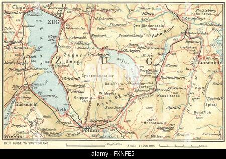 Suisse : le lac de Zoug et Einsiedeln, 1923 carte vintage Banque D'Images