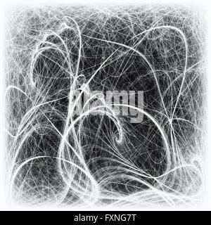 Tourbillons sur un fond sombre. Abstraite noir et blanc avec motif fractal boucles blanc sur noir Banque D'Images